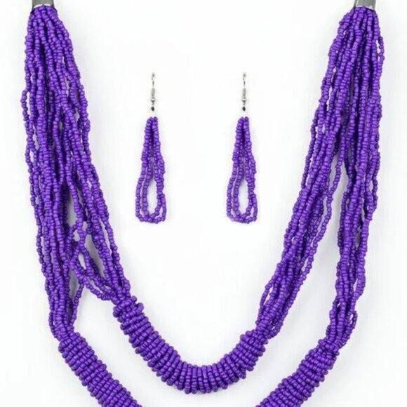 Purple Beaded Earrings & Necklace Set - Picture 5 of 6